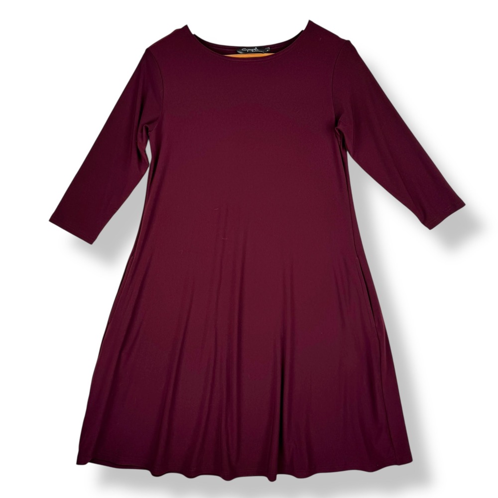Sympli Maroon Jersey Knit Dress Size 4 Pockets Stretch Lagenlook Minimalist